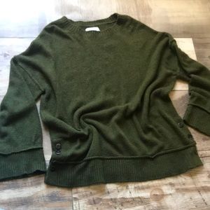 Oversized wool green sweater button detail scoop neck sweatshirt